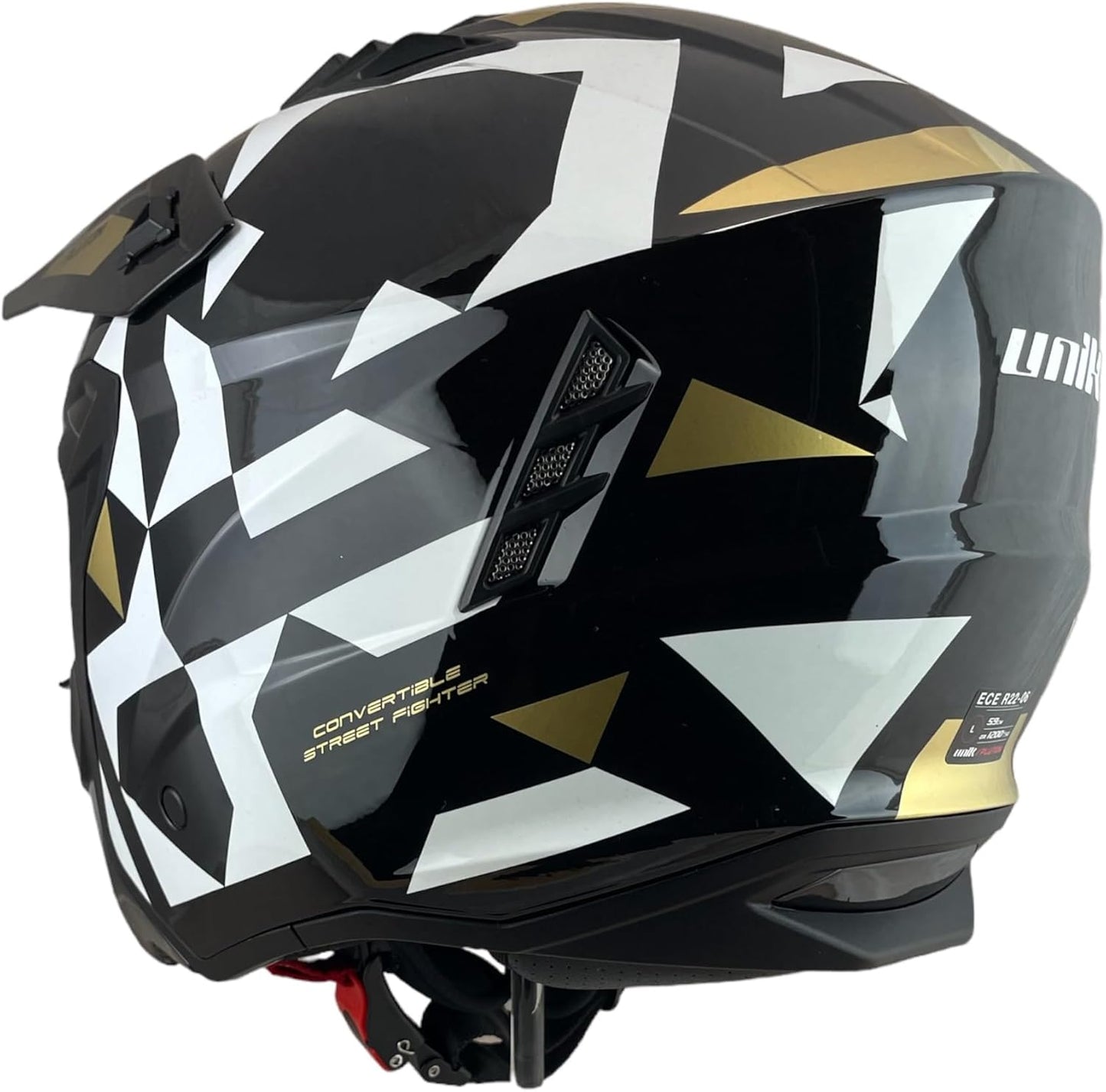CASCO TRIAL UNIK Modello Pluto Nero Lucido e Oro con Visiera Parasole Rimovibile