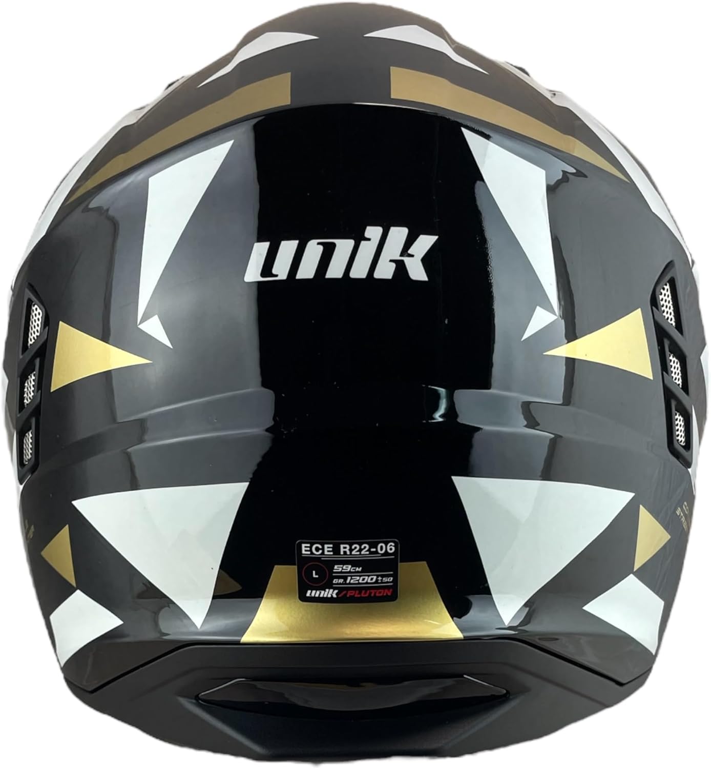 CASCO TRIAL UNIK Modello Pluto Nero Lucido e Oro con Visiera Parasole Rimovibile